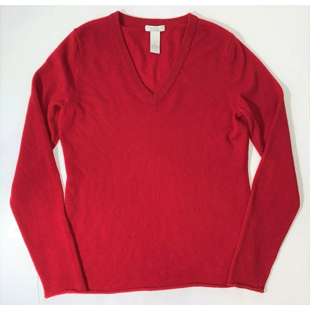 Tweeds Red V-Neck Sweater - Classic Women's Knit